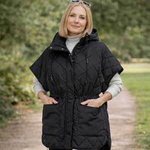 Frandsen Sigrid Extended Shoulder Padded Gilet Vest Black Quilted Oversized Chic